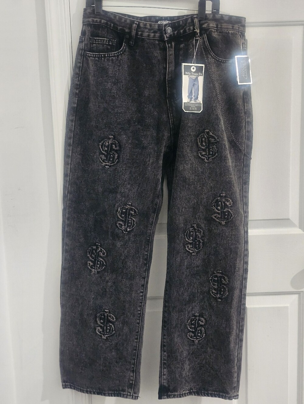 BANNED Bottoms Men’s Black Acid Wash Billy Baggy Jeans 36x30 NWT